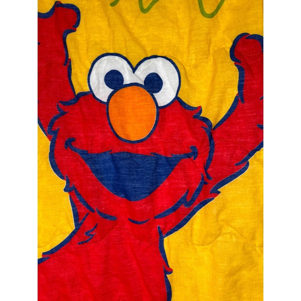 Y2K Sesame Street Elmo Comforter Toddler Size Yellow Quilt Crayon Primary Colors